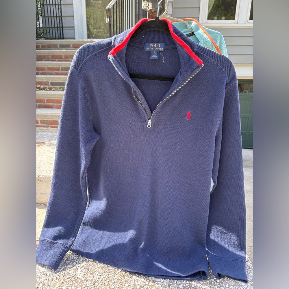 Polo by Ralph Lauren Kids Navy Sweater with Red Trim